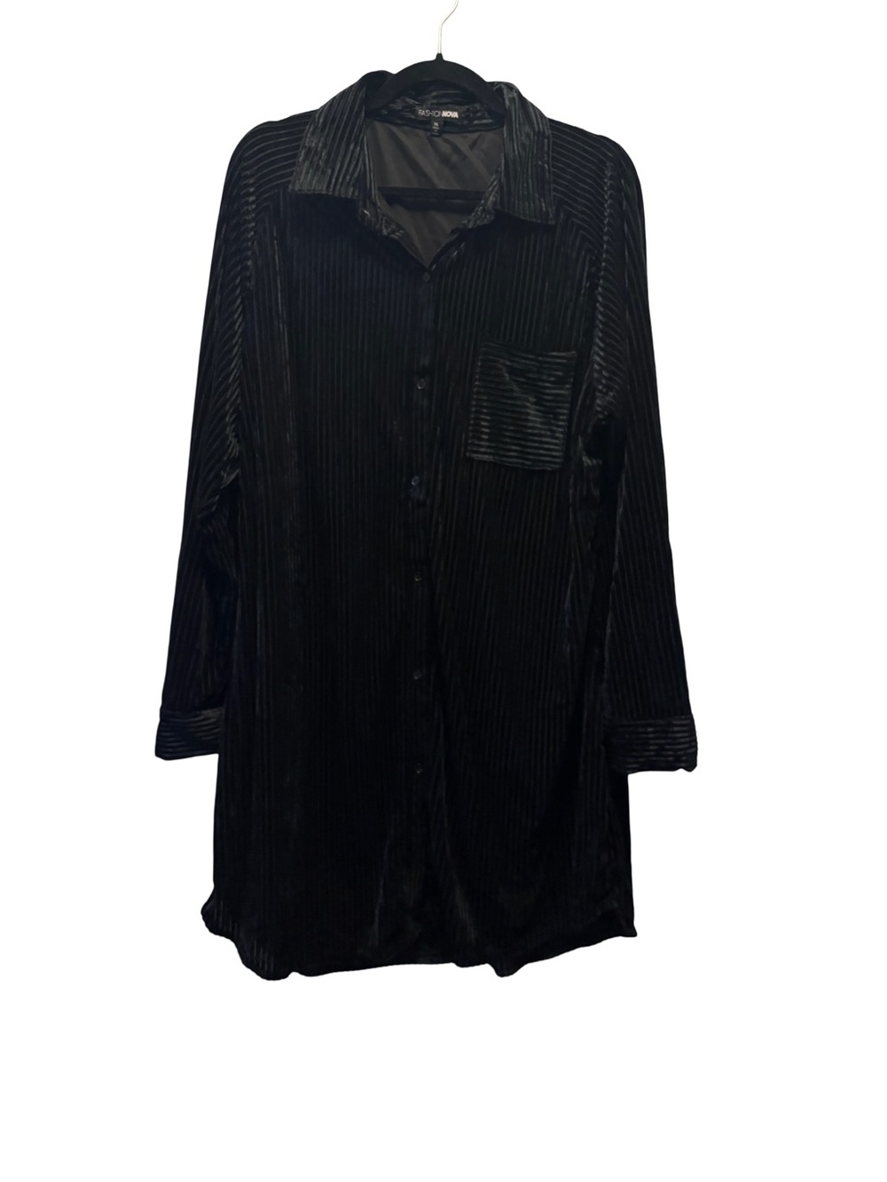 Fashion Nova Black Ribbed Velvet Shirt Dress Women's XL Long Sleeve